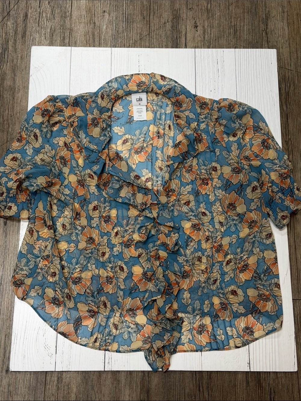 Cabi Cherish Top Floral Ruffle Button-Front Blouse -